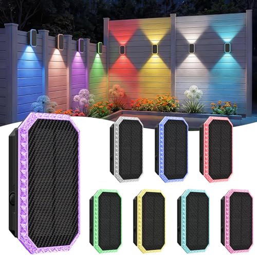 Tecknet Solar Fence Lights Outdoor, 8 Pack Solar Powered Wall Lights, Bi-Directional Up and Down Lighting, Ip67 Waterproof Rgbw With 8 Colors &amp;amp; Dynamic Cycling for Patio, Porch, Pool Cage