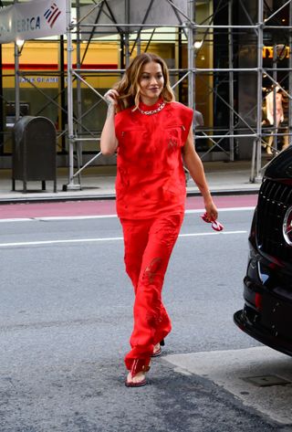 NEW YORK, NEW YORK - JULY 08: Rita Ora is seen on July 08, 2024 in New York City. (Photo by Raymond Hall/GC Images)