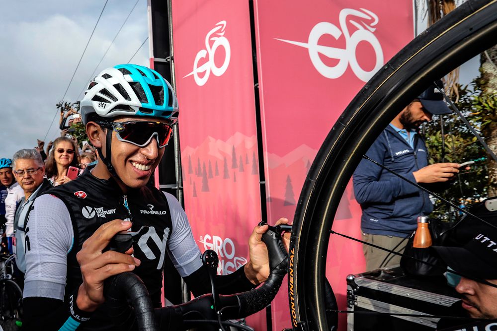 Colombian cyclist Egan Bernal before the start of the Giro de Rigo in Guatape, Antioquia Department, on November 4, 2018