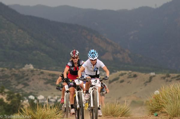 Judy Freeman (Crank Bros) leads the elite women up the first climb
