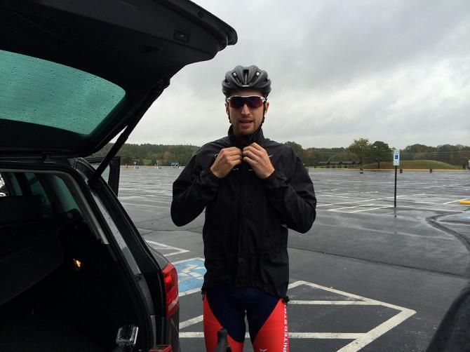 Taylor Phinney gets ready to pre-ride the 2015 time trial world championship course