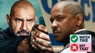 Dave Bautista in "Trap House" (2025) and Denzel Washington in "Inside Man"