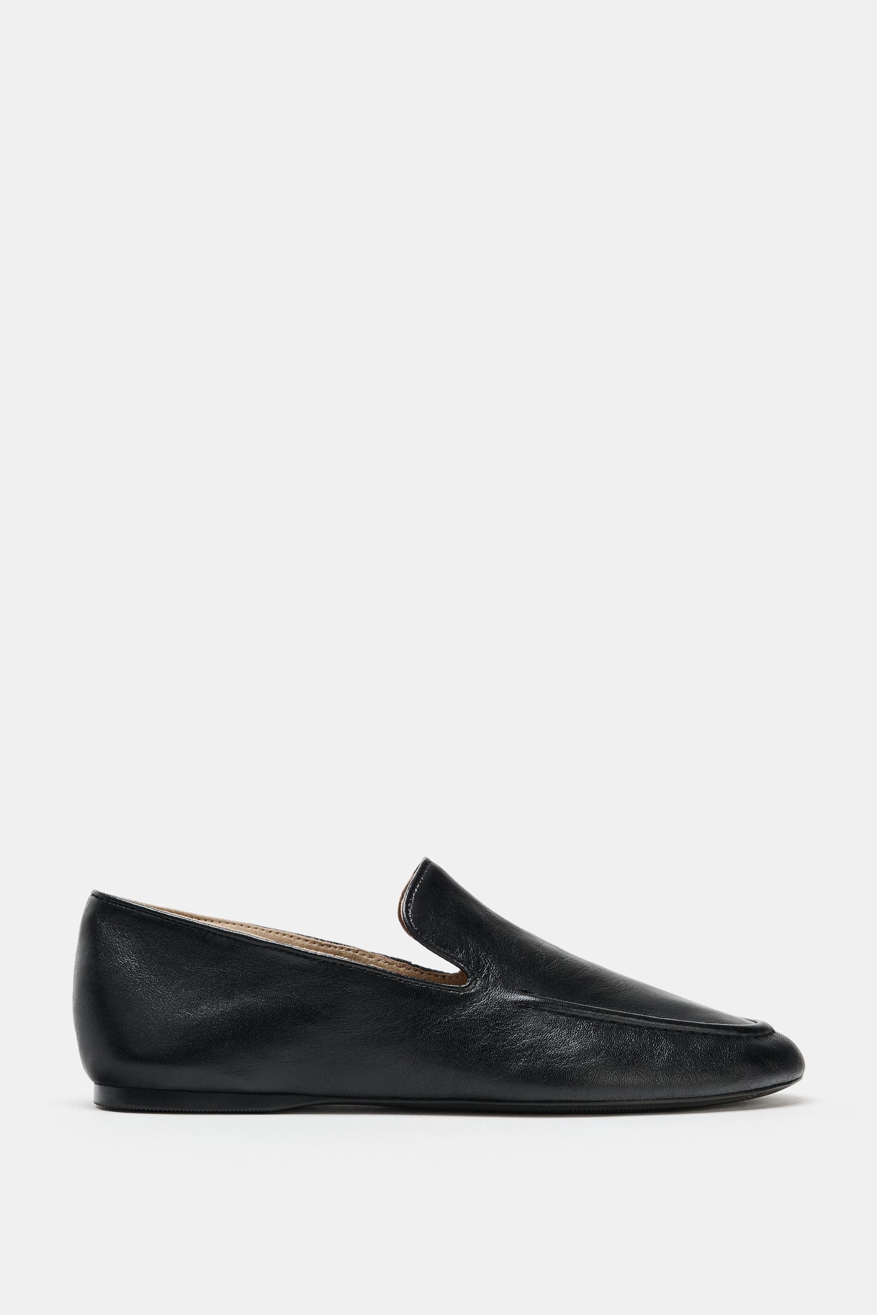Flat Leather Shoes - Black - 2
