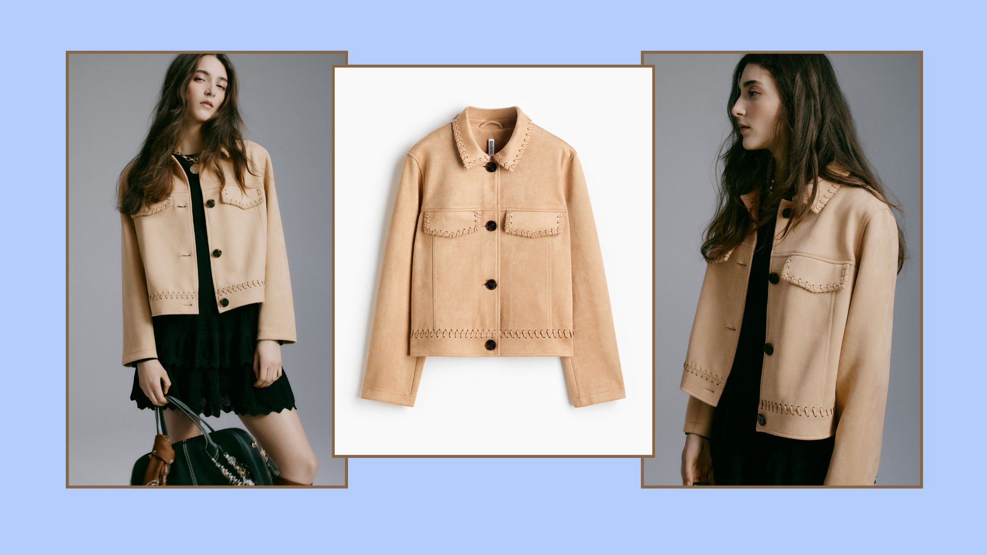 a model wearing and a cut out shot of the H&amp;M tan jacket 