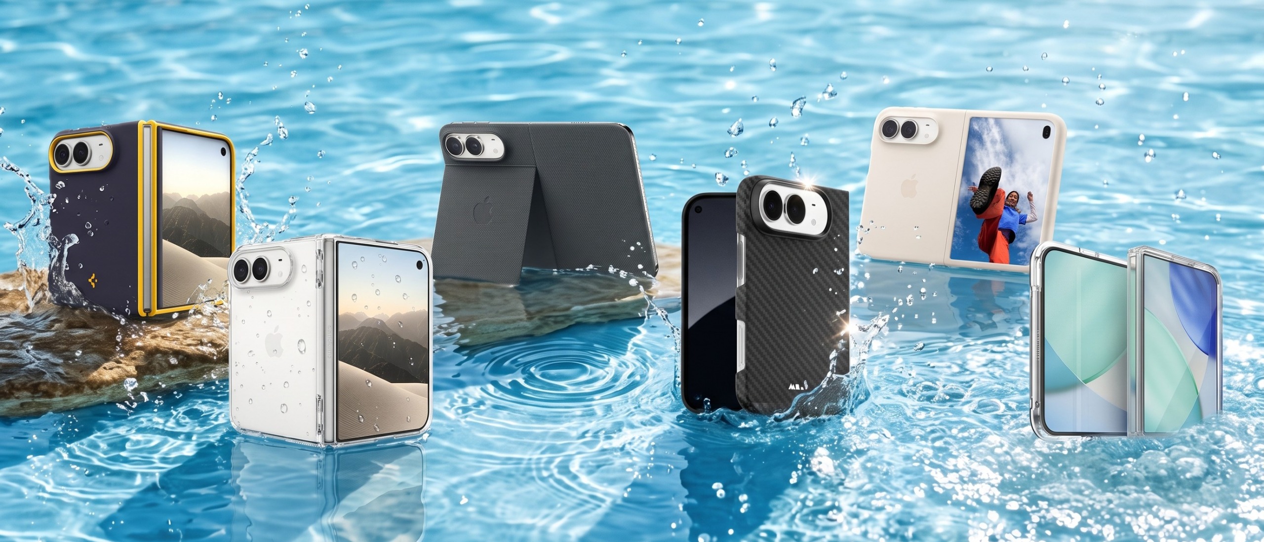 Selection of iPhone duo phone cases in water