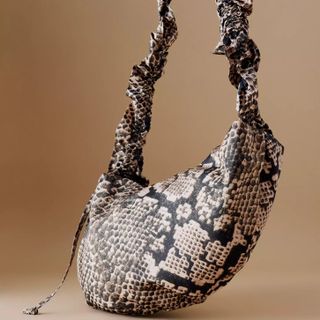 Damson Madder Snake-Print Ruched Kidney Bag