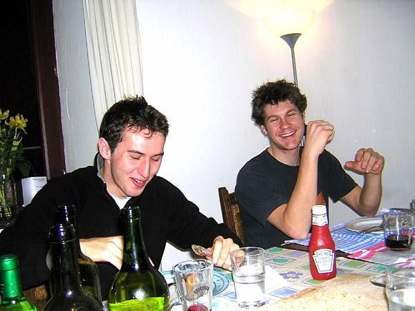 Dino and Greg tuck in to some hearty pie