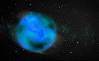 An artistic rendition of a nomad object wandering through the interstellar medium. The object is intentionally blurry to represent uncertainty about whether it has an atmosphere.