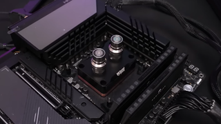 A Thermal Grizzly-der8auer CPU water block on the Core i9-14900KS.
