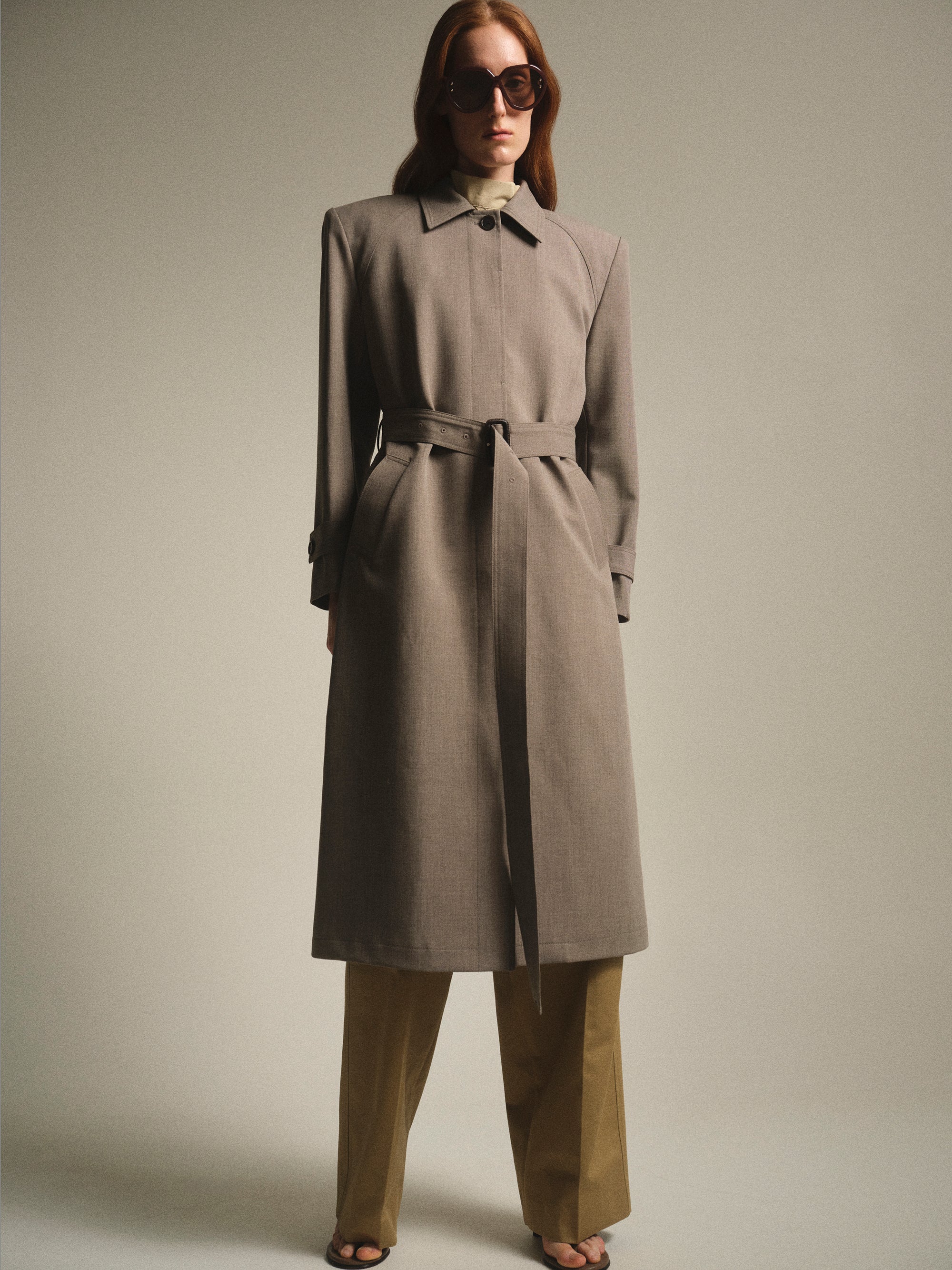 Belted Topcoat, Beige
