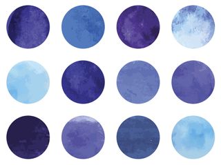 image shows three rows of large blue dots of varying shades against a white background