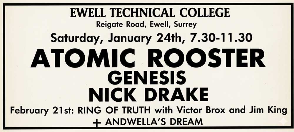 Press ad for Atomic Rooster show at Ewell Tech