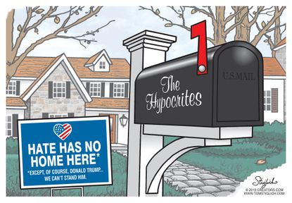 Political cartoon U.S. Trump liberal hypocrites