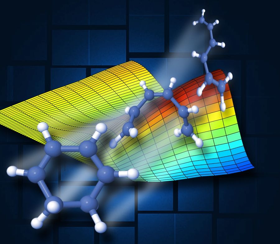 An illustration of shape changes that occur in intervals lasting just quadrillionths of a second in a ring-shaped molecule blasted with laser pulses.