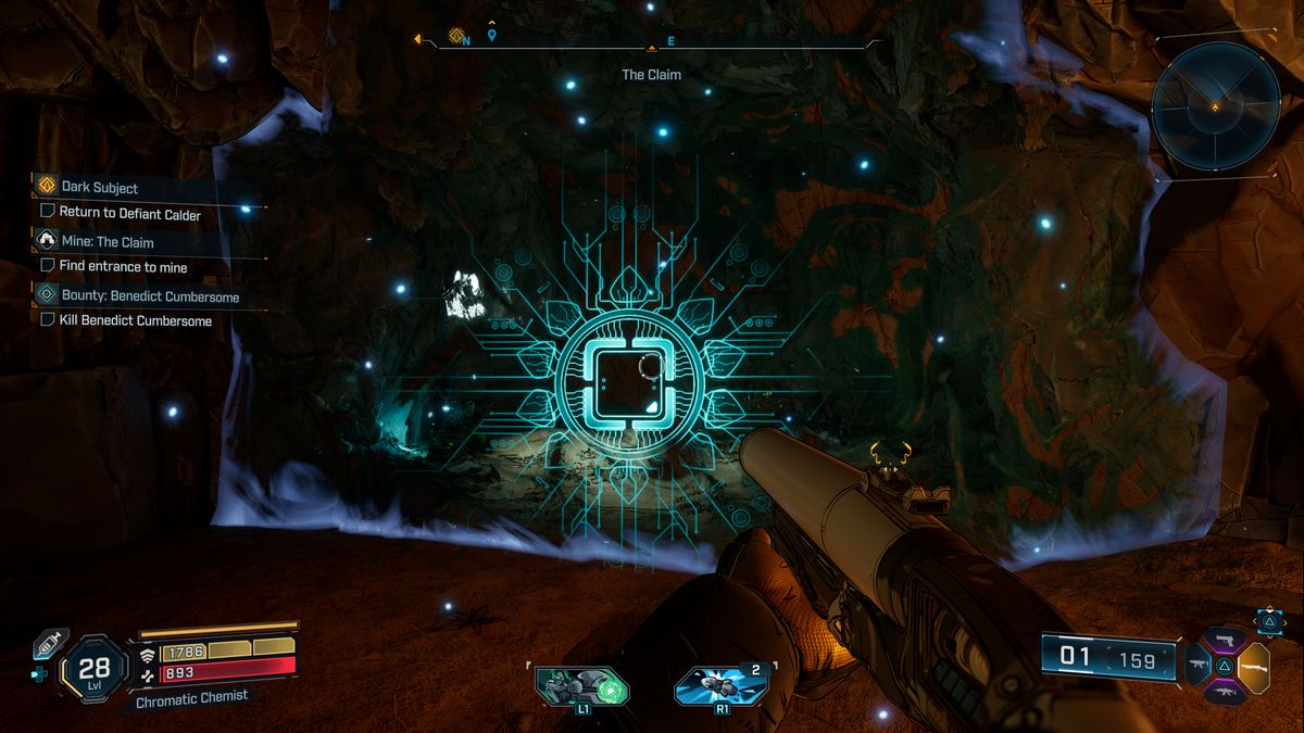 Borderlands 4 Triple Bypass location: A spectral blue barrier blocking the entrance to The Claim Auger mine.