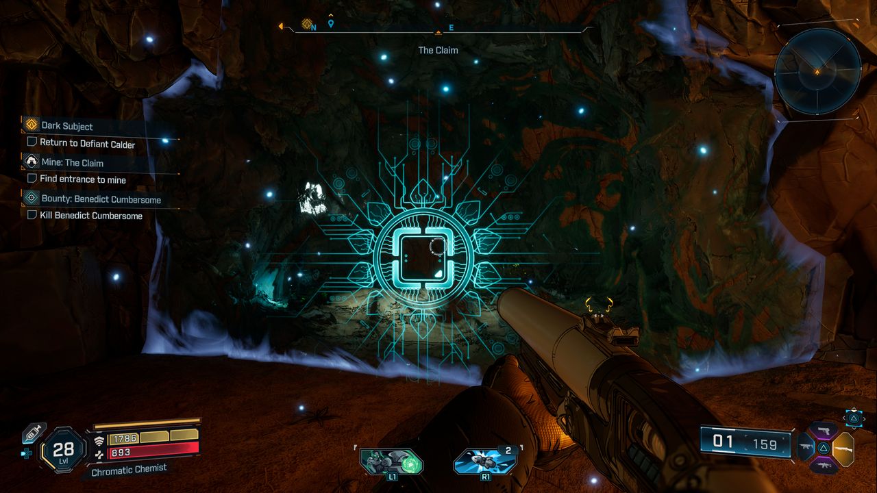 Borderlands 4 Triple Bypass location: A spectral blue barrier blocking the entrance to The Claim Auger mine.