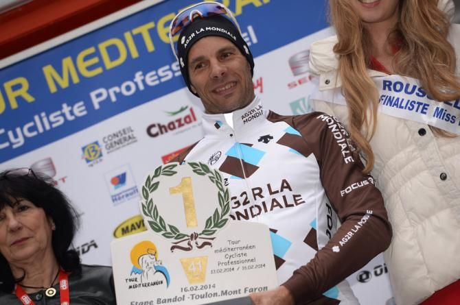 Jean-Christophe Peraud (AG2R La Mondiale) on the podium after winning the final stage to Mont Faron