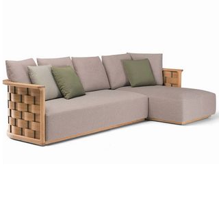 A backyard sofa with teak support