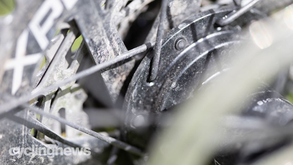 HED Emporia GC3 Pro gravel wheelset detail of rear hub showing J bend spokes