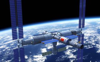 China's Tiangong space station orbiting the Earth.