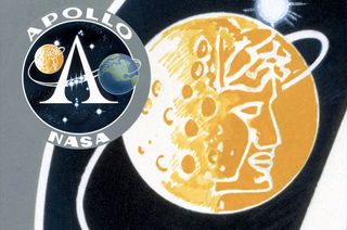 NASA's Artemis art was inspired by a detail in the Apollo program logo (inset) depicting the Greek god Apollo on the moon.