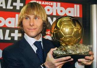 Juventus midfielder Pavel Nedved with the Ballon d'Or in 2003.
