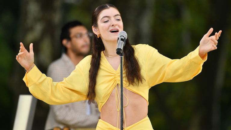 Lorde is seen performing during "Good Morning America's" Summer Concert Series on August 20, 2021 in New York City