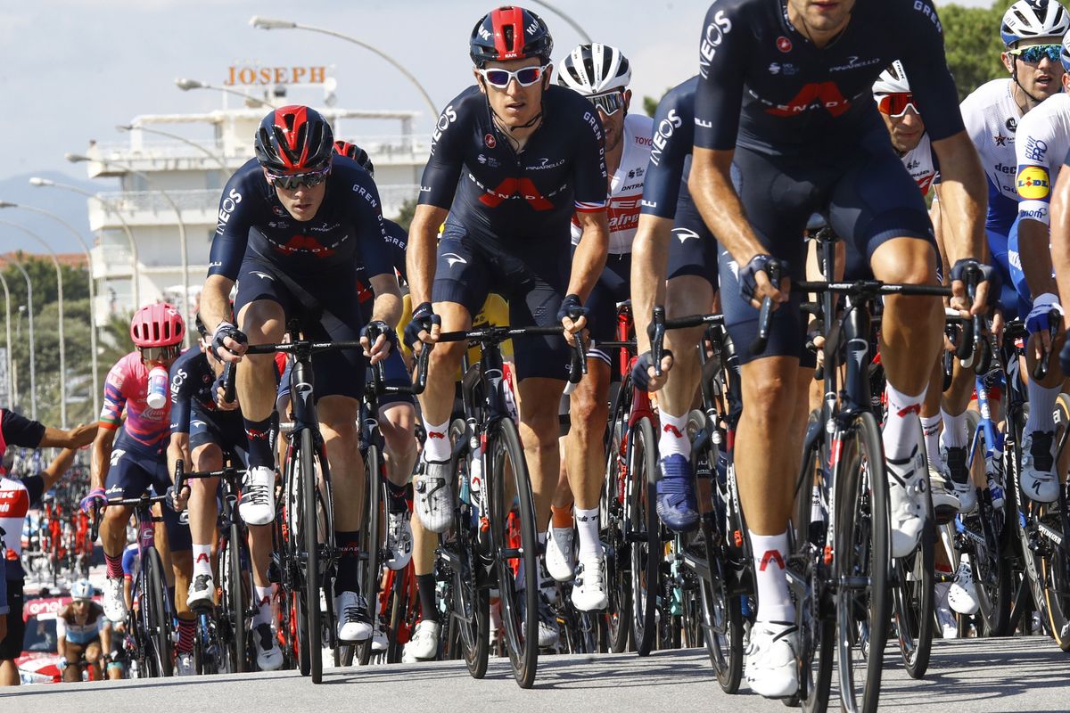 Tirreno Adriatico 2020 55th Edition 1st stage Lido di Camaiore Lido di Camaiore 133 km 07092020 Geraint Thomas GBR Ineos Grenadiers Rohan Dennis AUS Ineos Grenadiers photo Roberto BettiniBettiniPhoto2020