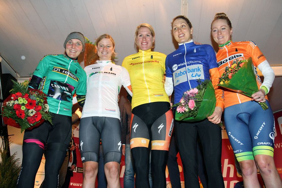The classification leader's on the podium