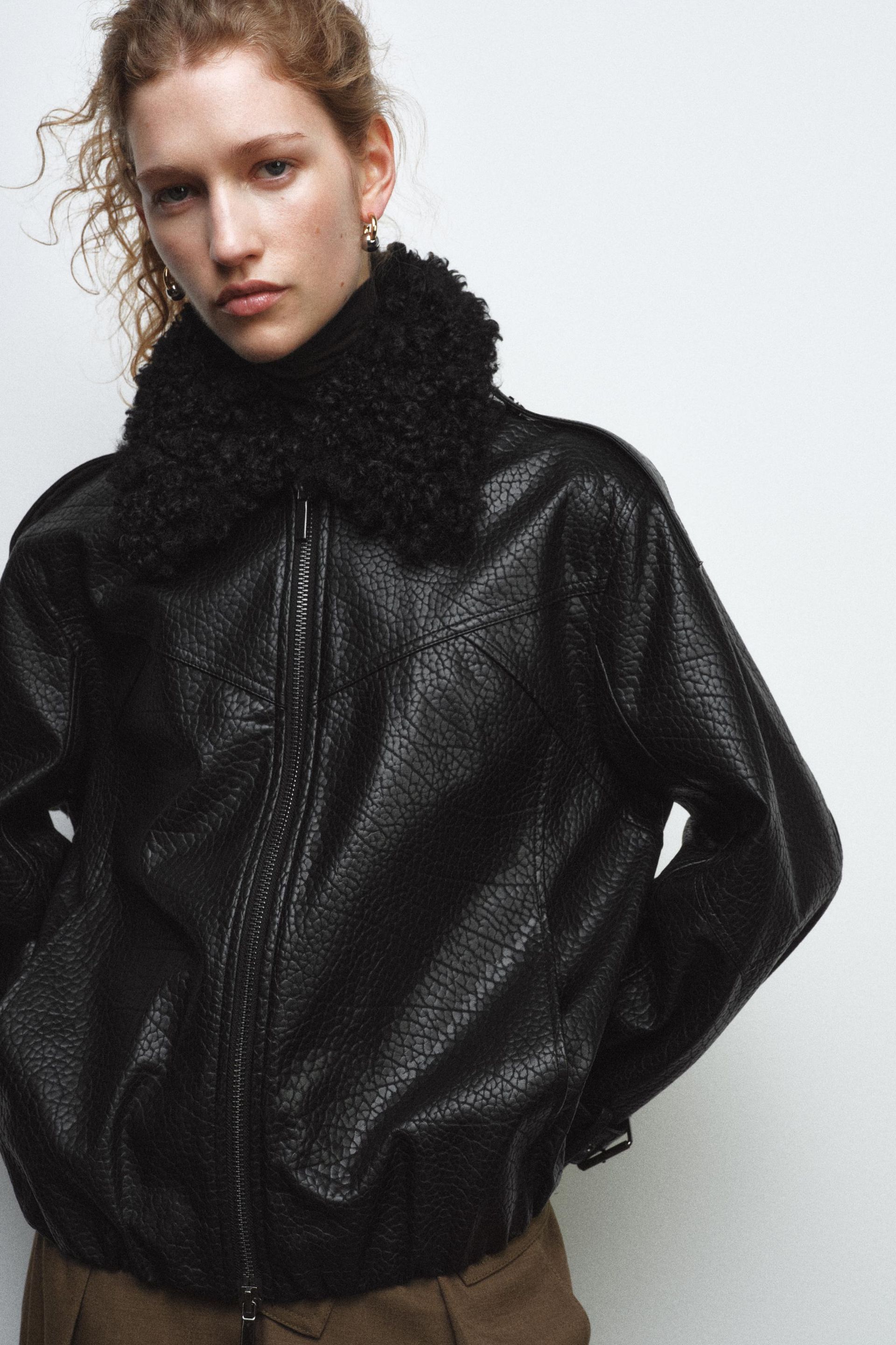 Faux Leather Bomber Jacket Zw Collection