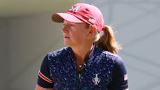 Team USA captain Stacy Lewis walks to the 15th tee during the first day of practice for the 2024 Solheim Cup at Robert Trent Jones Golf Club at Gainesville, Virginia.