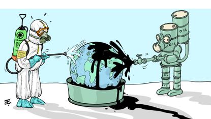 Editorial Cartoon World OPEC oil spree coronavirus disinfection hazard