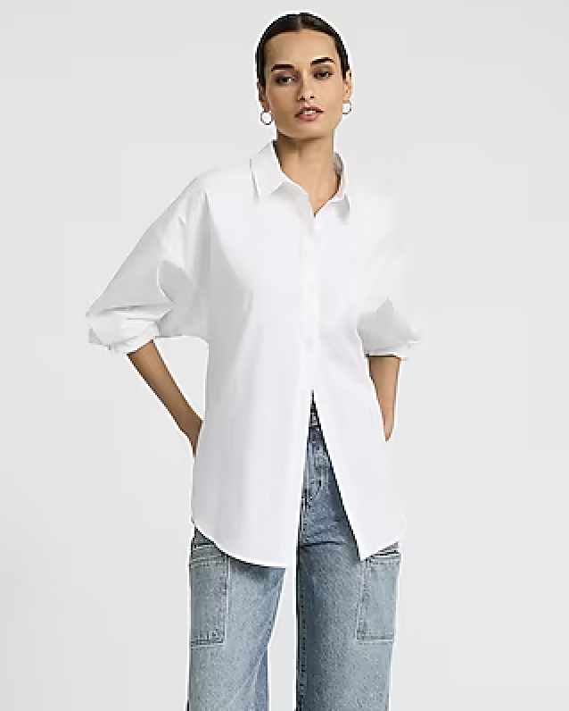 Express, Stretch Cotton Poplin Oversized Shirt