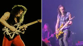 Eddie Van Halen playing the Bumblebee, and Nuno Bettencourt playing his Washburn Bumblebee replica