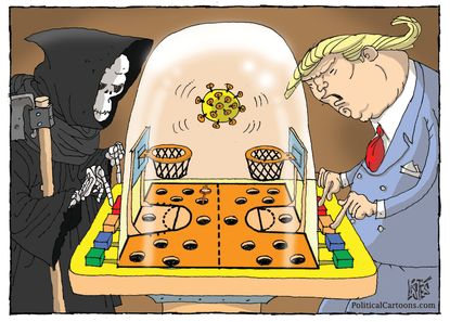 Political Cartoon U.S. Trump grim reaper coronavirus basketball