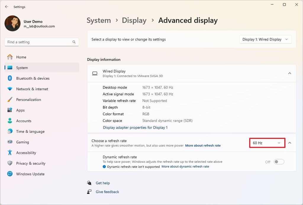 Choose refresh rate on Windows 11