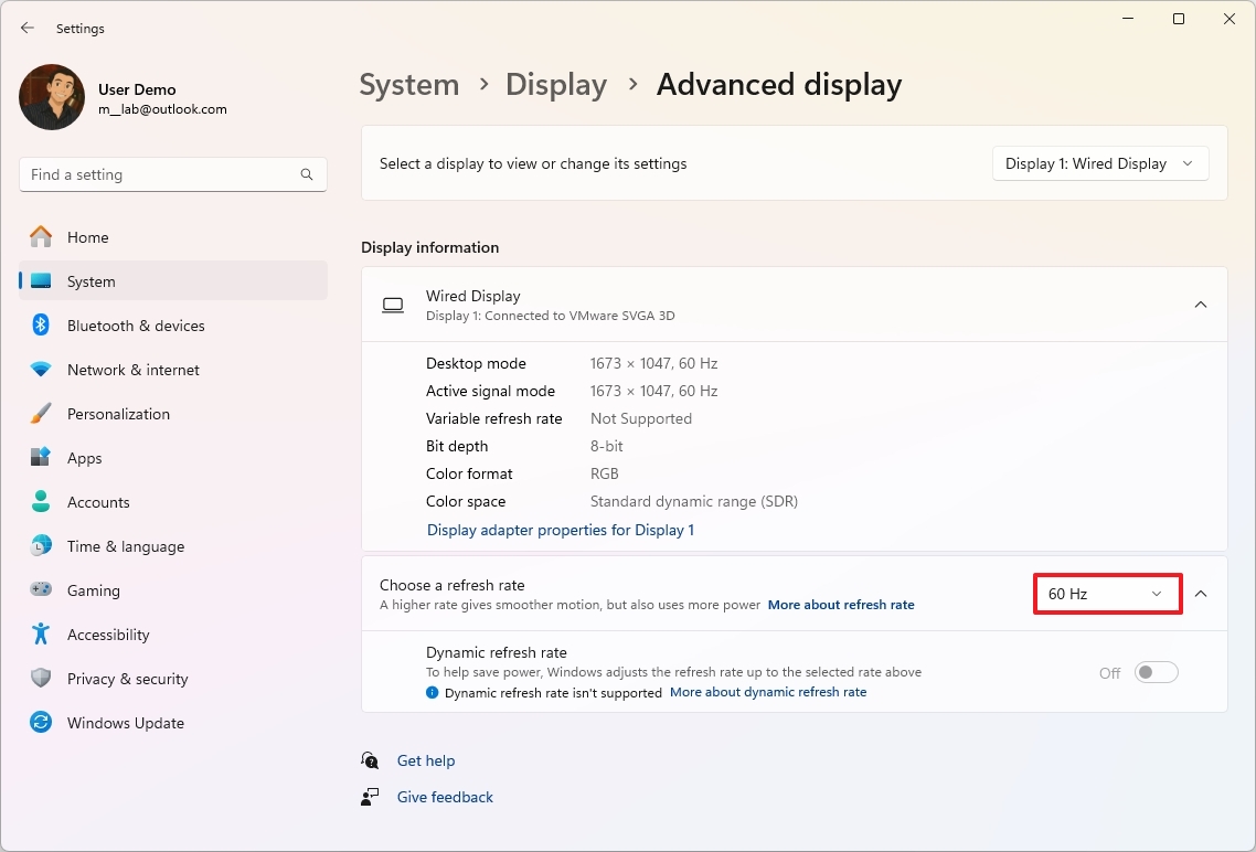 Choose refresh rate on Windows 11