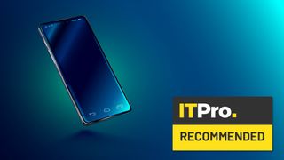 Abstract image of a smartphone on a blue background, alongside the IT Pro Recommended logo