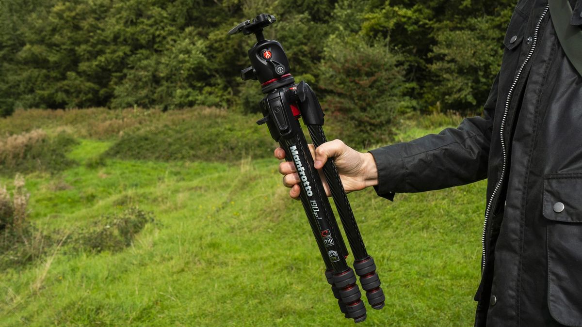 Manfrotto 190 Go! Tripod being held in the hand