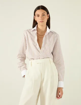 With Nothing Underneath, The Boyfriend Contrast: Fine Poplin, Latte Stripe