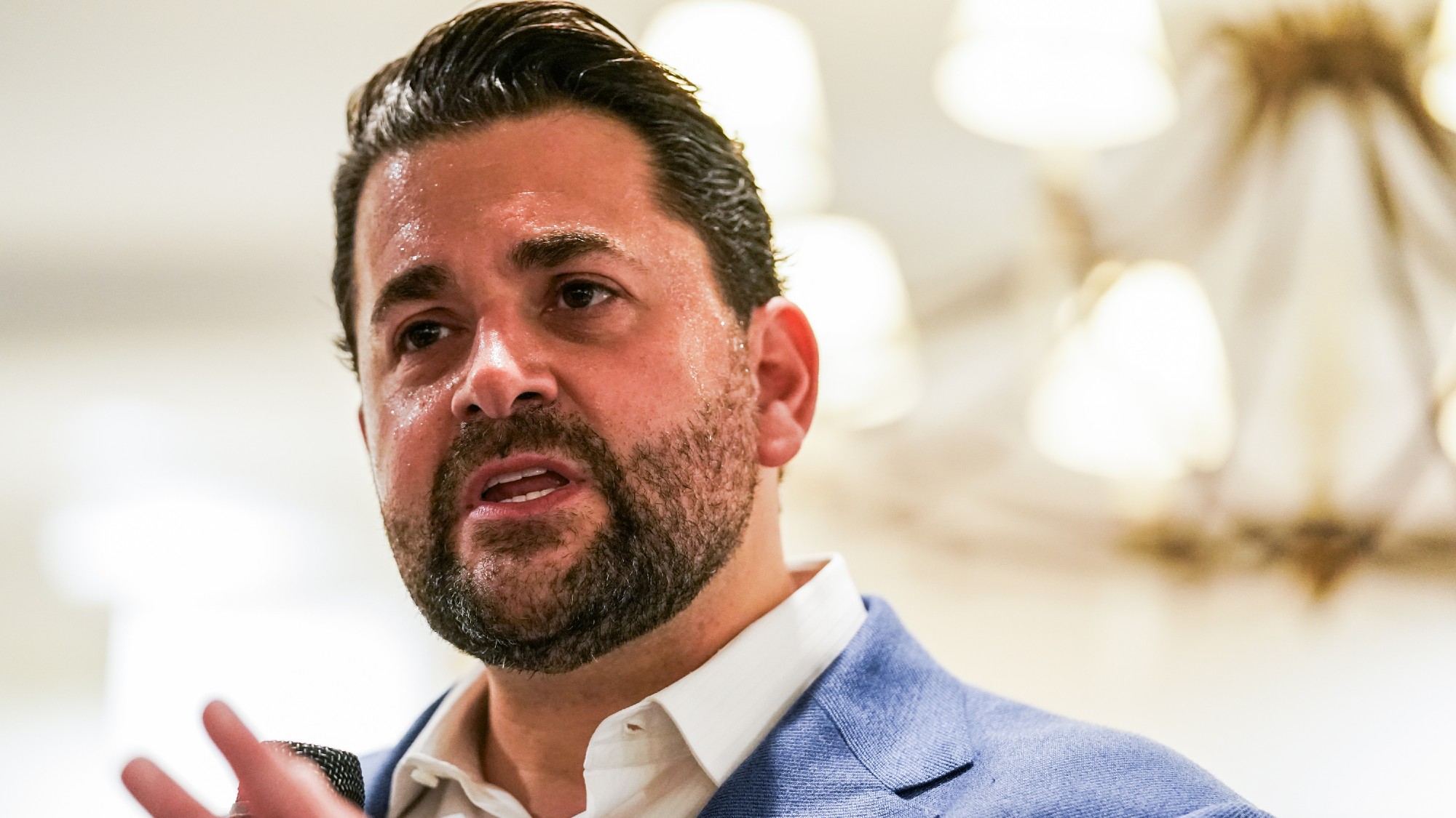 Nick Adams addresses a crowd at his book event for the DC Young Republicans at the Capitol Hill Club on January 29, 2024, in Washington, D.C.