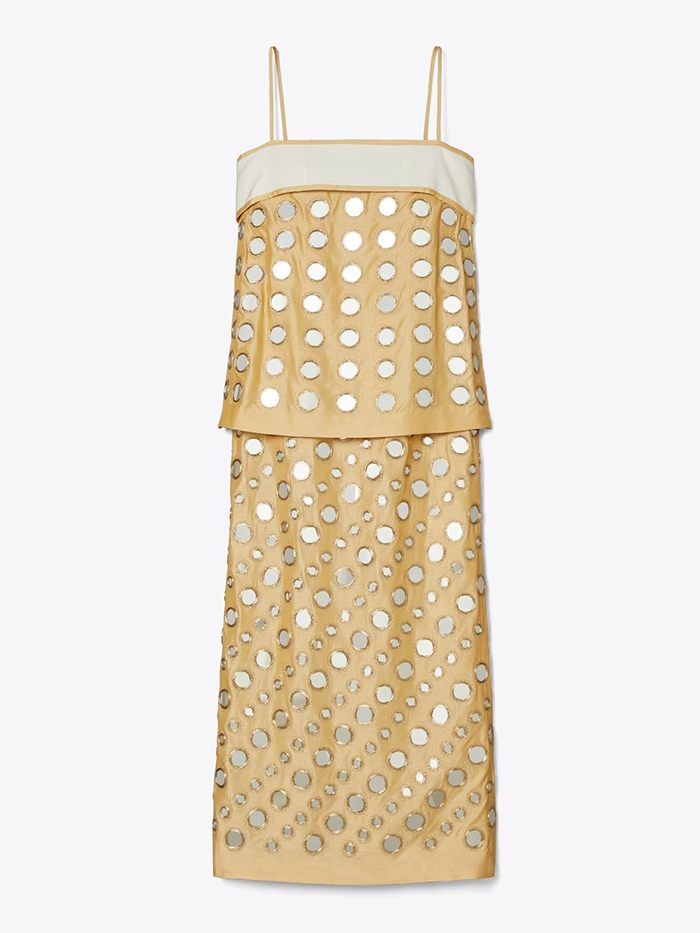 Layered Hand-Done Mirrorwork Dress in Pink, Size 0