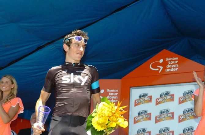 Geraint Thomas (Sky) on the podium at the Tour Down Under.