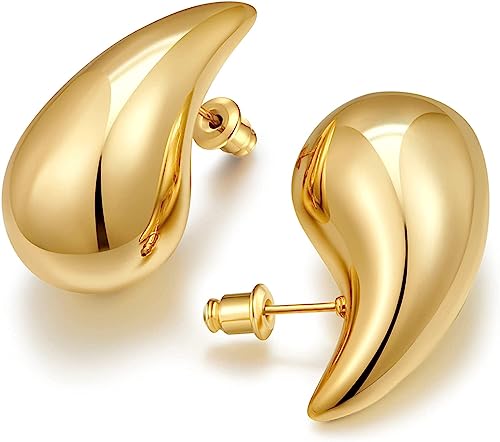 Vccknb Jewelry 14k Gold Plated Chunky Hoop Earrings Teardrop Waterdrop Design for Women Girls