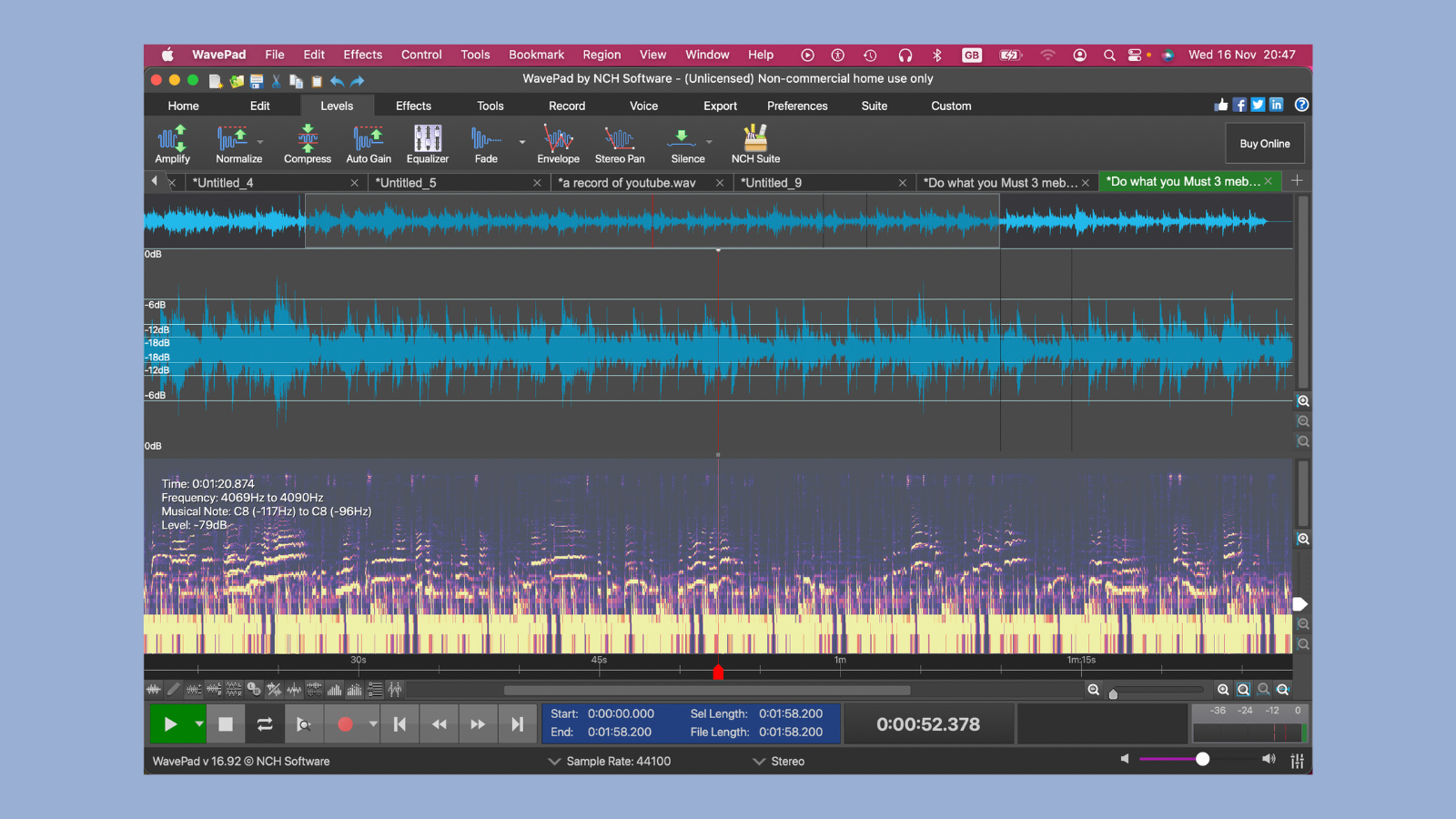 Editor de áudio NCH Software WavePad em ação