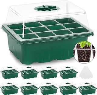 Mixc 10 Pack Seed Trays, Seed Starter Kit with Humidity Dome (120 Cells Total), Seed Trays, Plant Starter Kit and Base, Mini Greenhouse Germination Kit for Growing Seeds