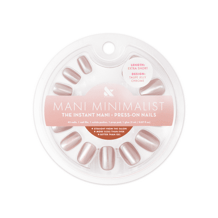 Olive &amp;amp; June Instant Mani Minimalist Squoval Extra Short Press-On Nails, Taupe Jelly Chrome, 42 Pieces