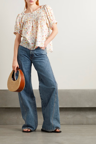 '70s Fashion Trends 2023 | DÔEN + NET SUSTAIN Frances Ruffled Floral-Print Organic Cotton-Voile Top