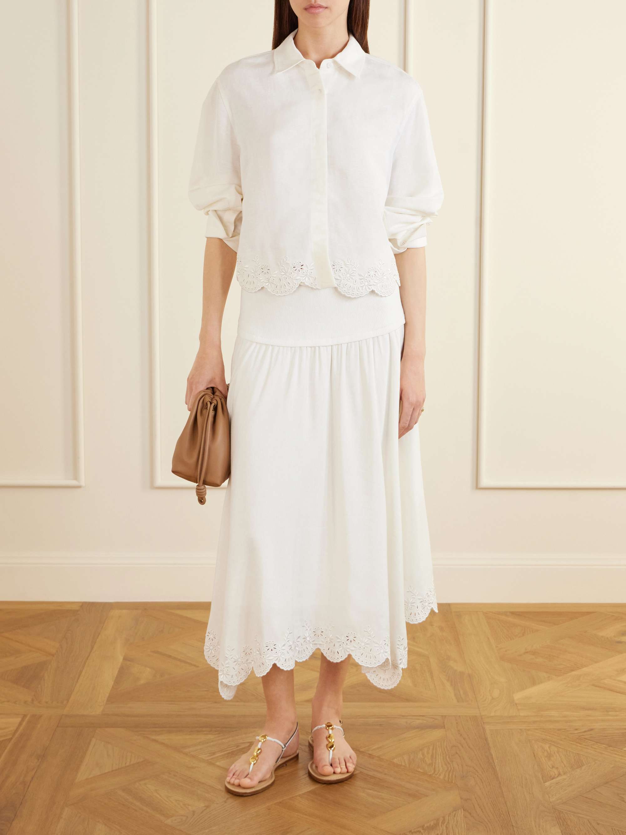 Ames Cropped Broderie Anglaise Linen-Blend Shirt