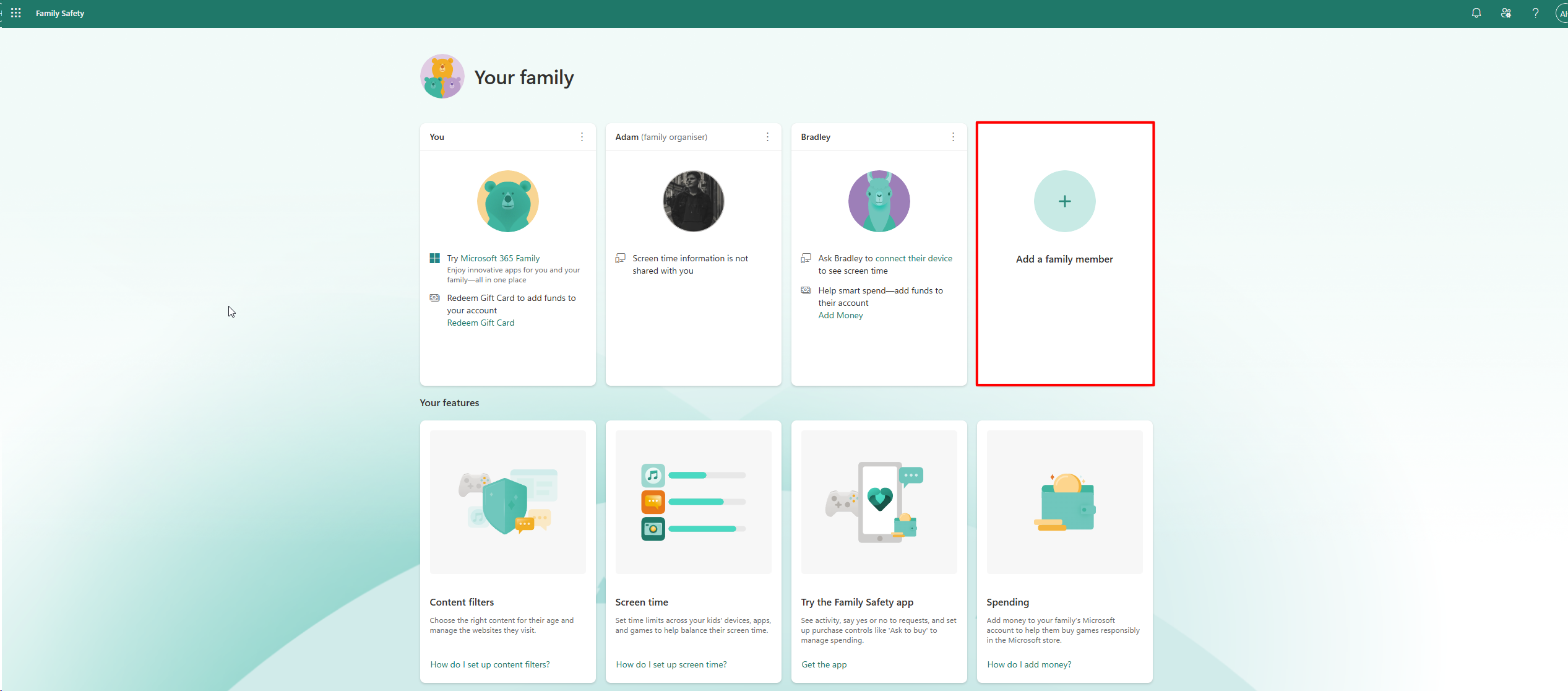 Parental settings web page